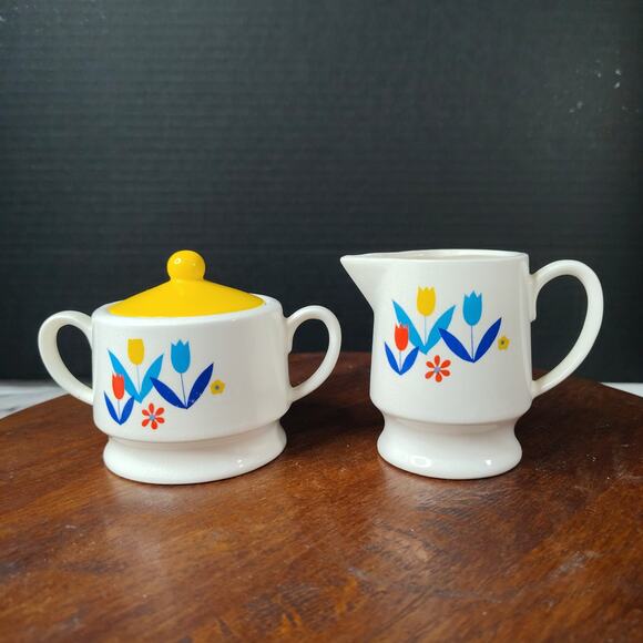 Vintage Retro Tulips Electric Teapot Set Cups Sugar Creamer SOLD AS IS - Picture 15 of 16